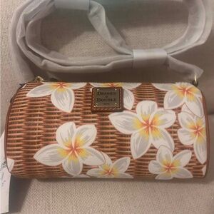 Dooney & Bourke White Pulmeria Floral with Brown Wicker Pattern Buffy Crossbody